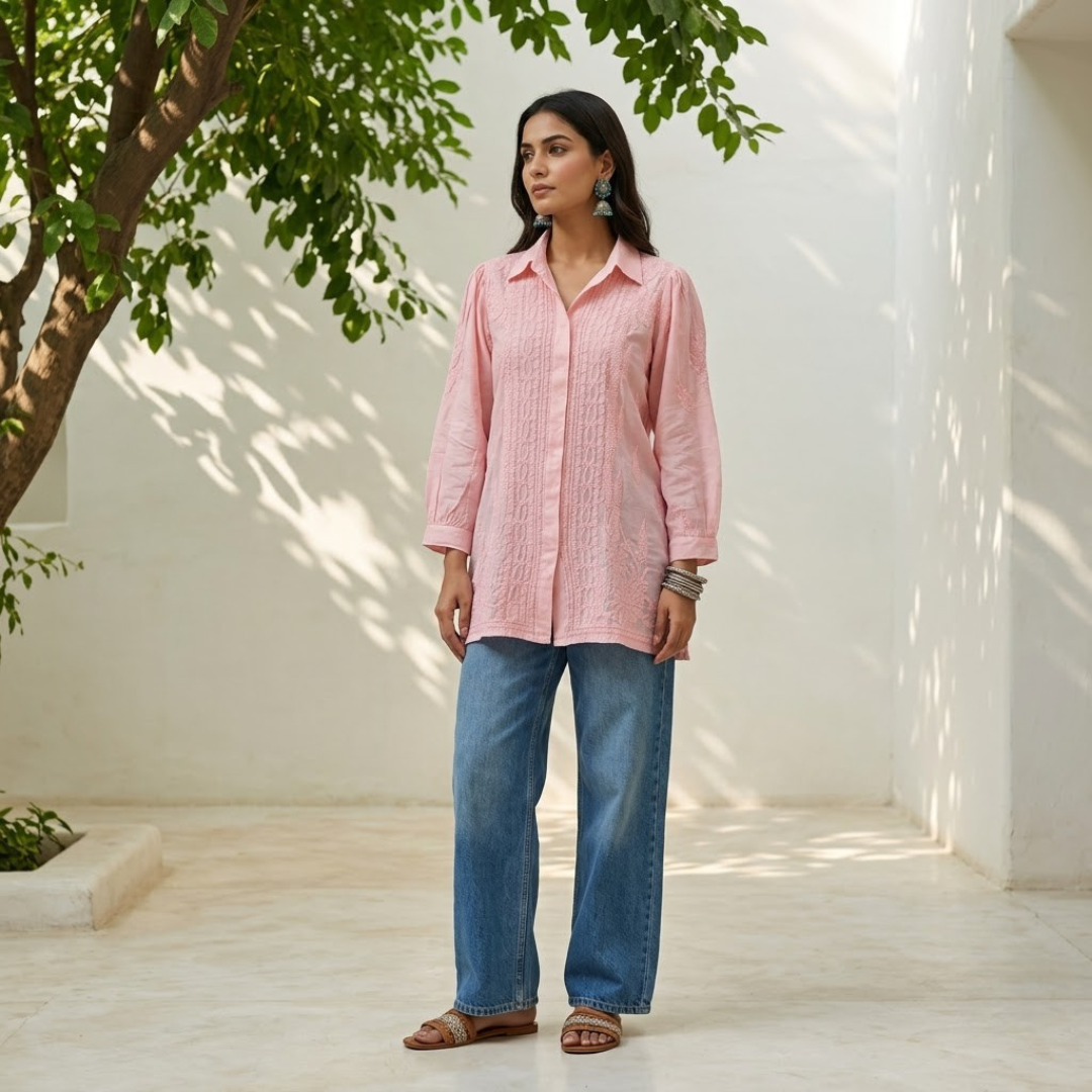 Peach Chikankari Top