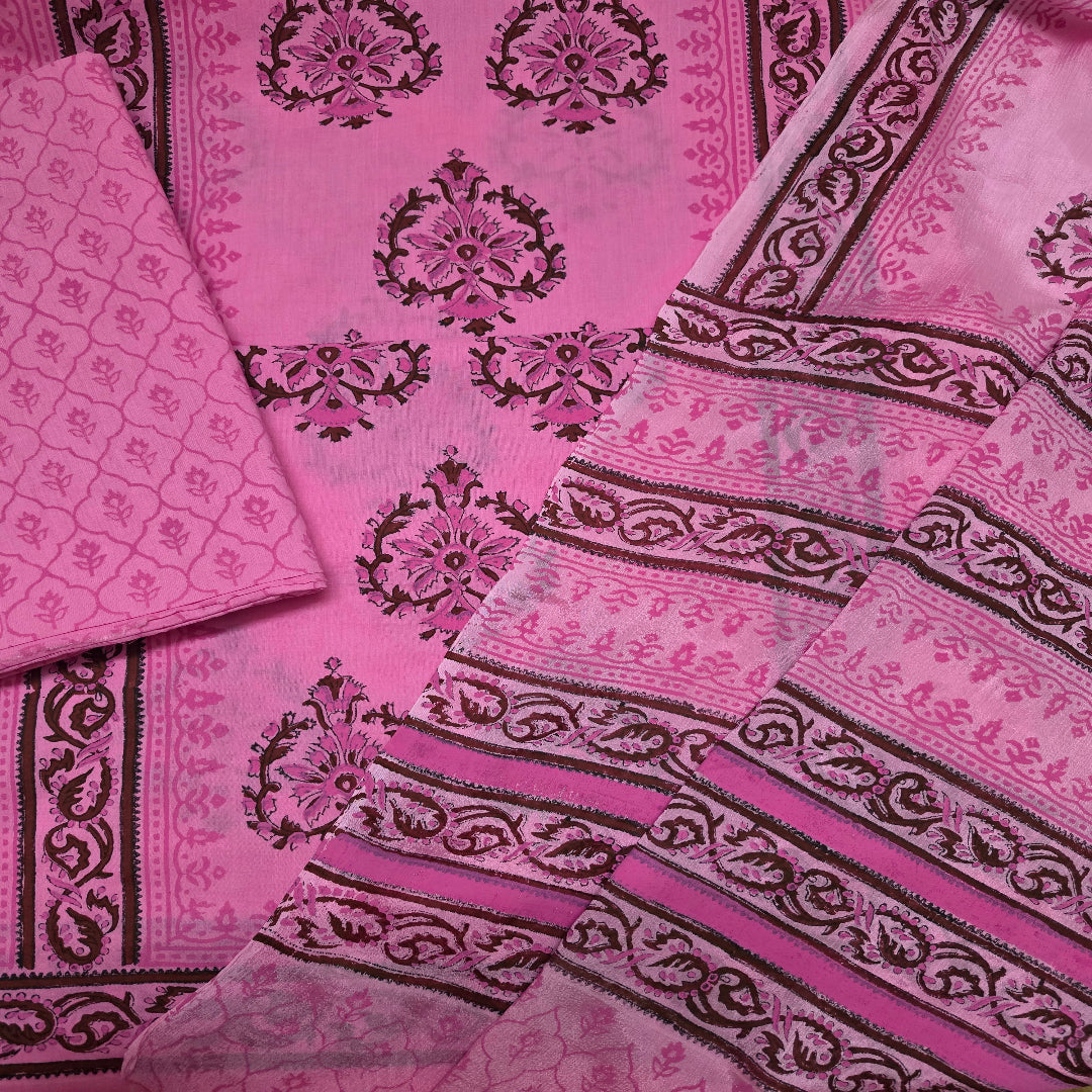 Pink Hand Block Print Dress Material