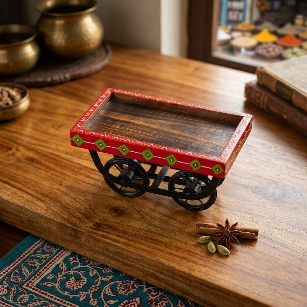 Red Wooden hand painted Thela platter