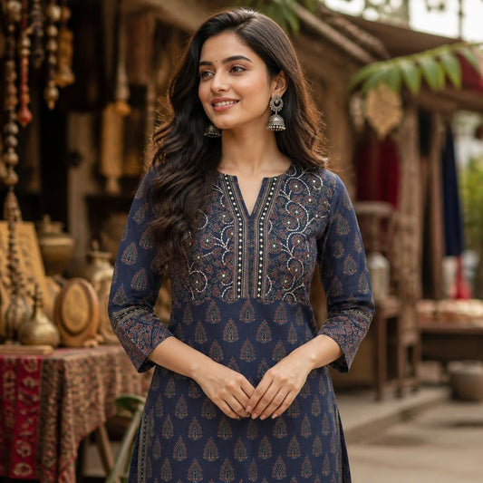 Blue Jaipuri Embroidery Kurta