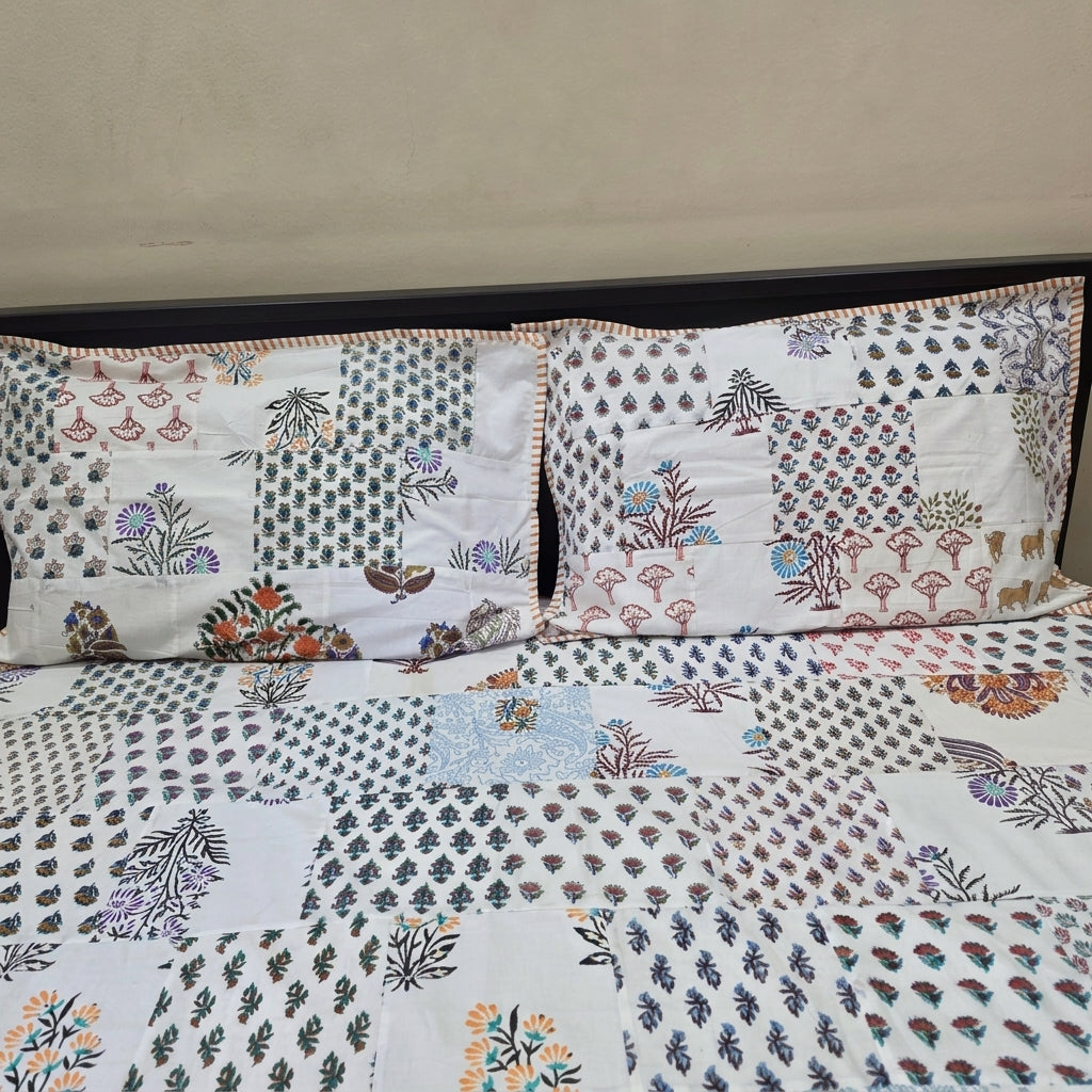 Jaipur white floral pathwork double bedsheet