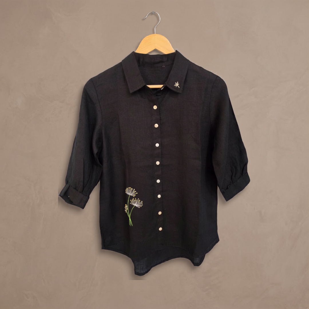 Black Linen Hand Embroided Shirt