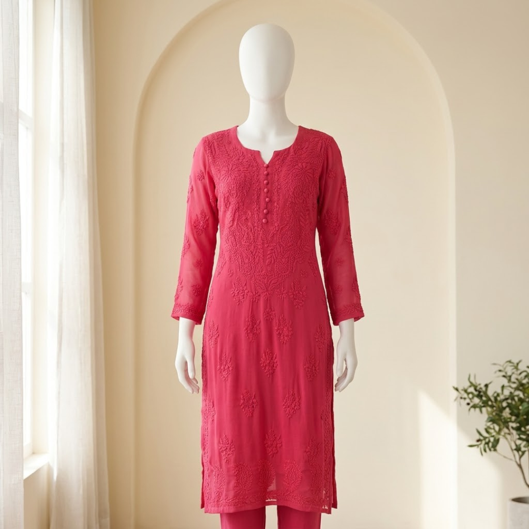 Crimson Red Chikankari Kurta