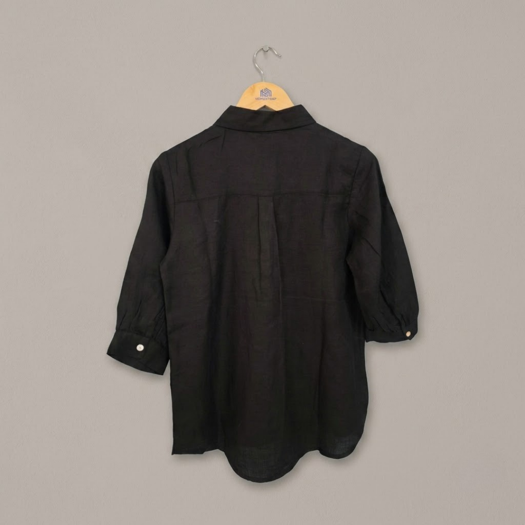 Black Linen Hand Embroided Shirt