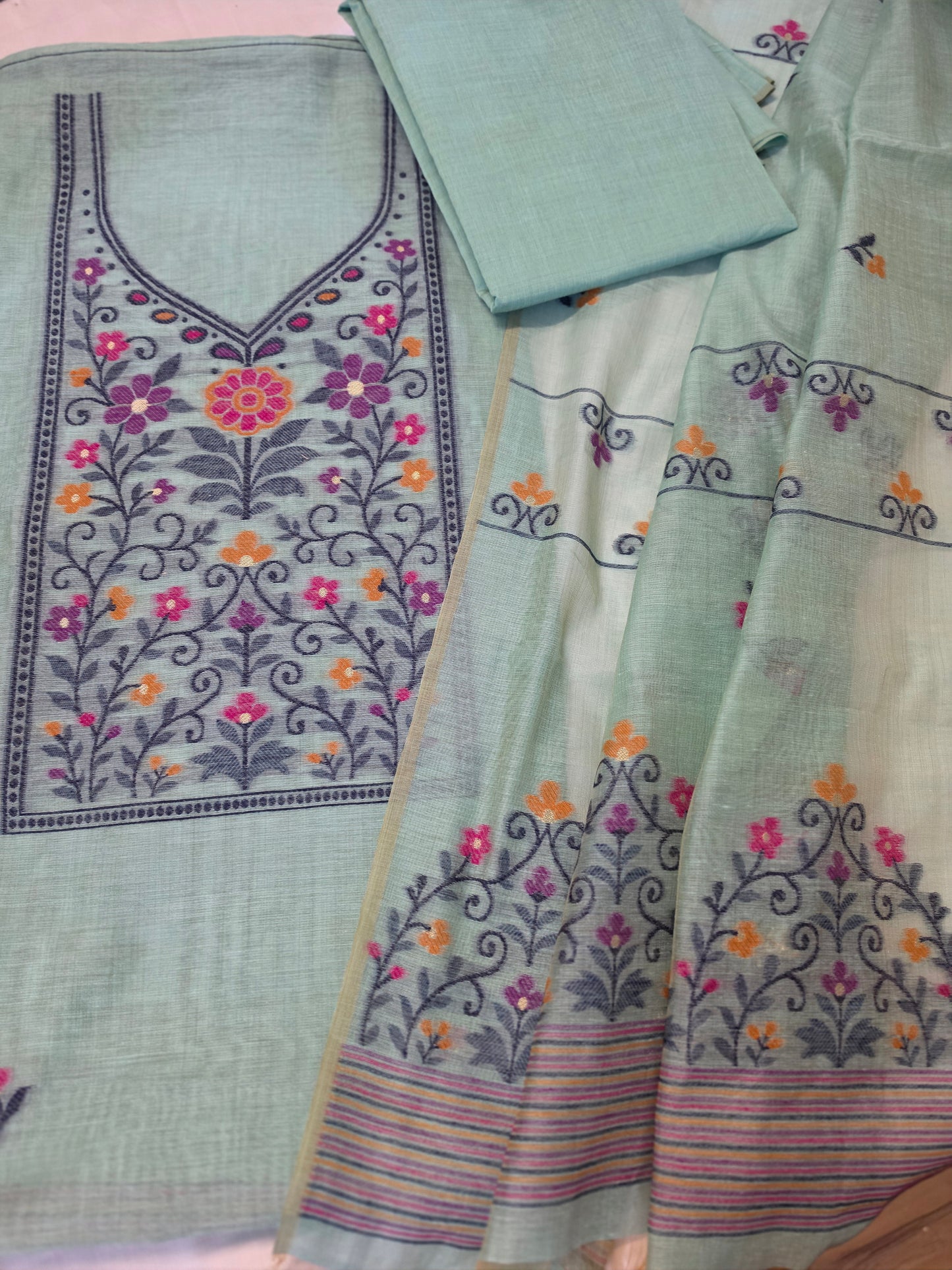 Seagreen Jamdani Dress Material