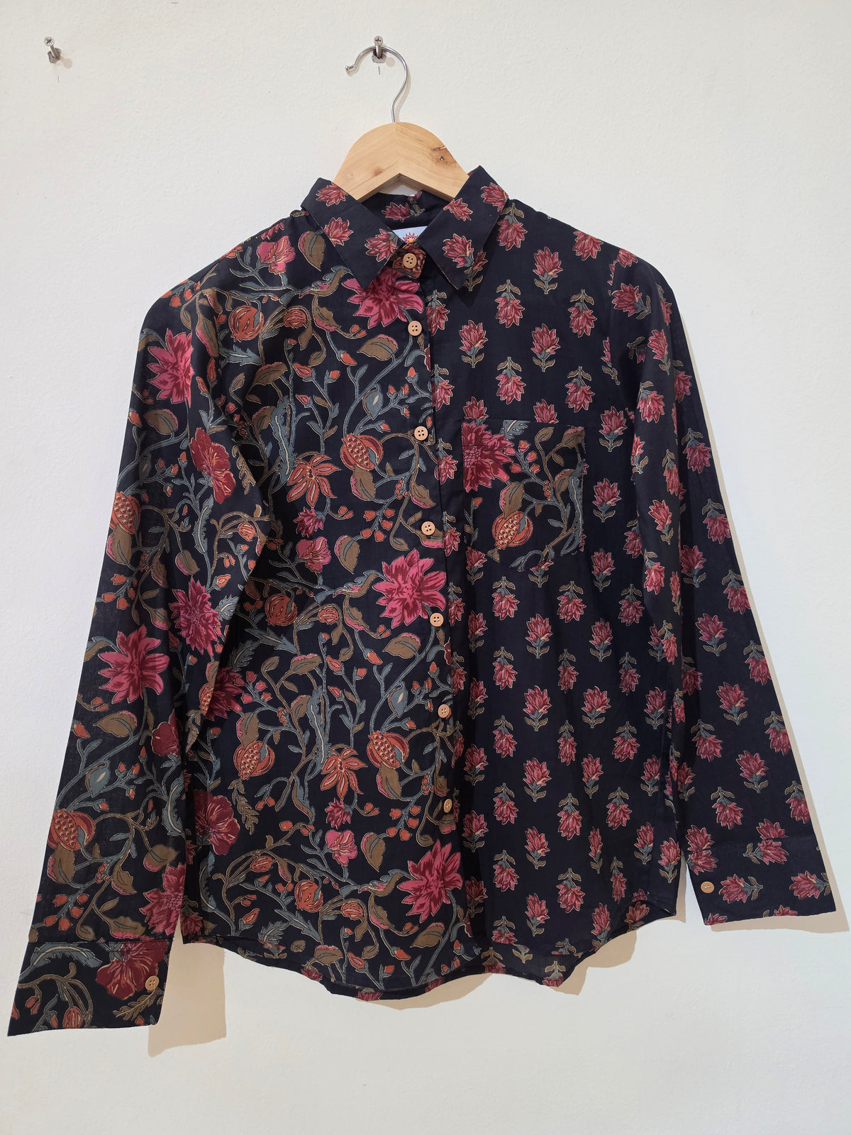 Black Bagru Print Kalamkari Cotton Shirts