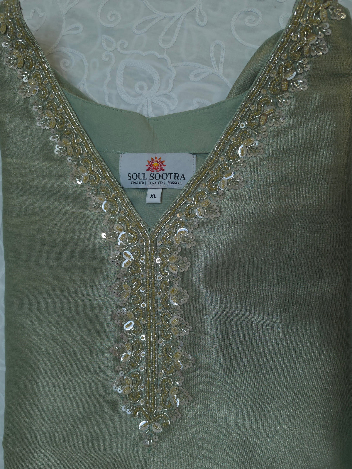 Olive Green & Golden Tissue Silk 3-Piece Kurta Set