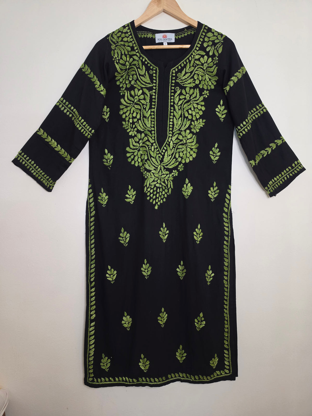 Green on Black Chikankari kurta