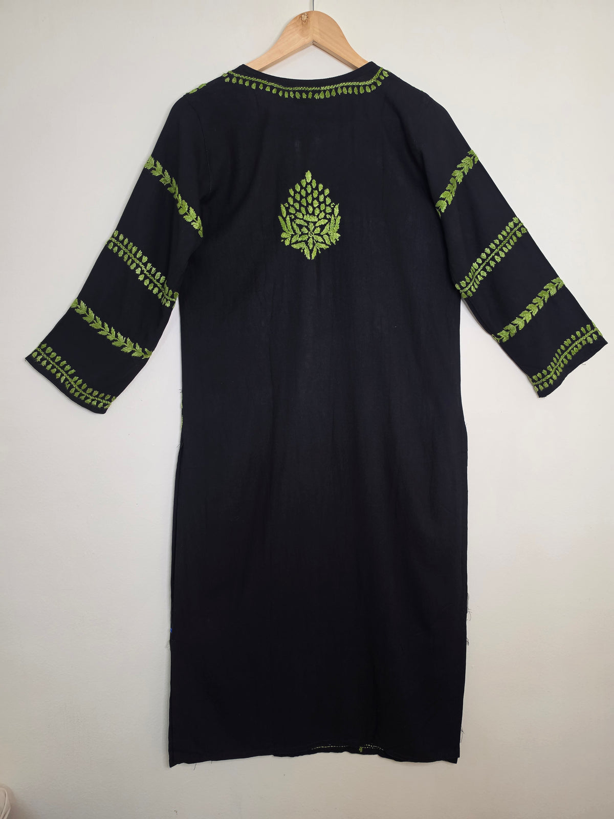 Green on Black Chikankari kurta