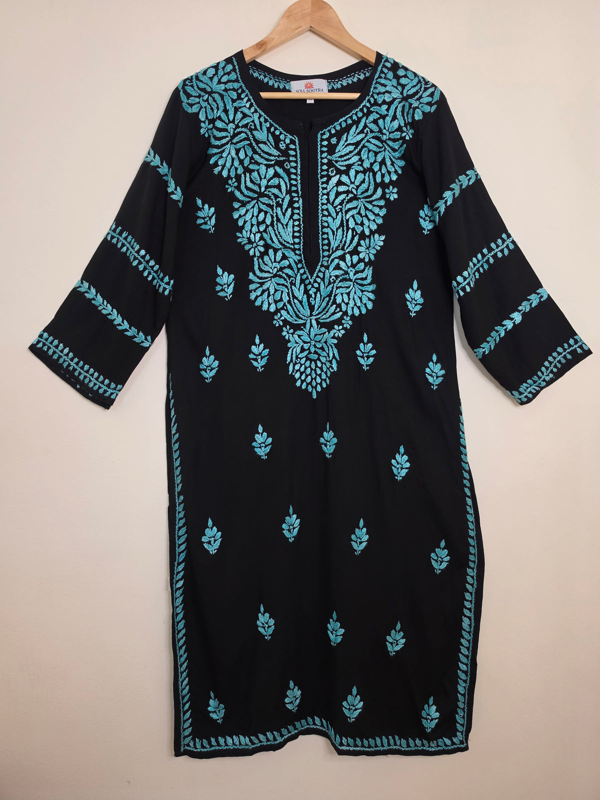 Blue on Black Chikankari kurta