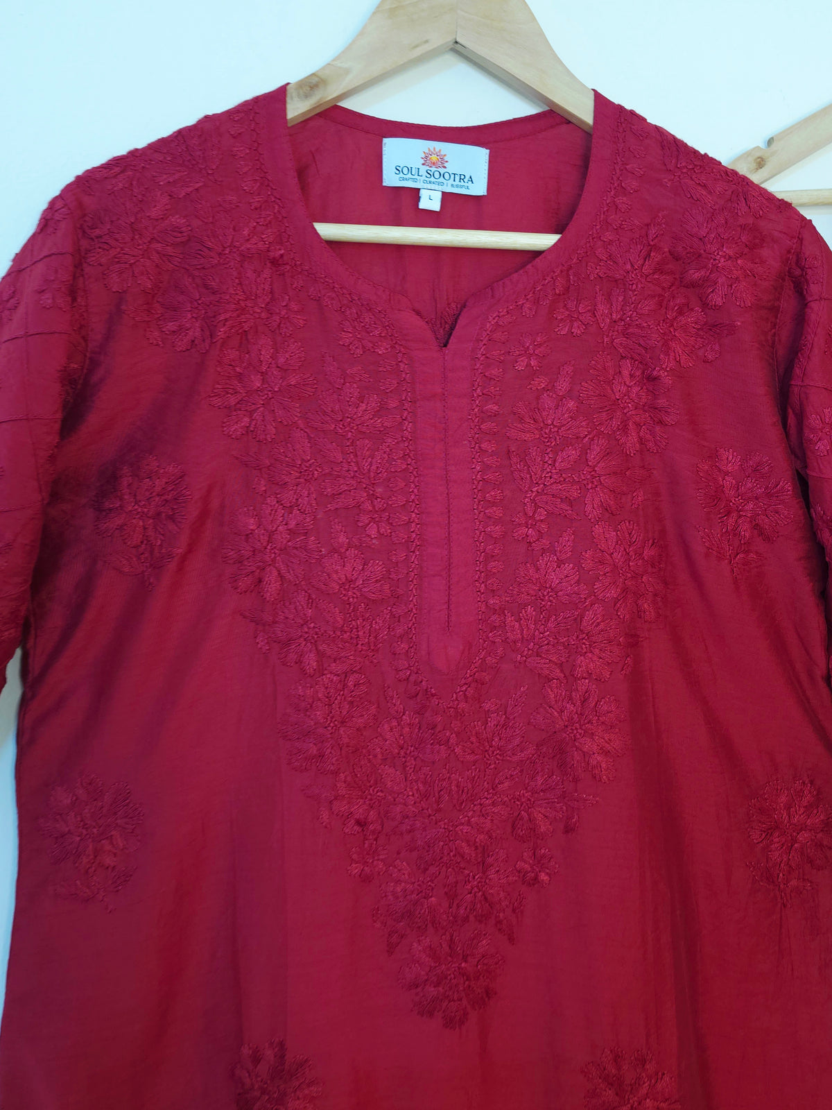 Marron Chanderi Silk Chikankari Kurta Set