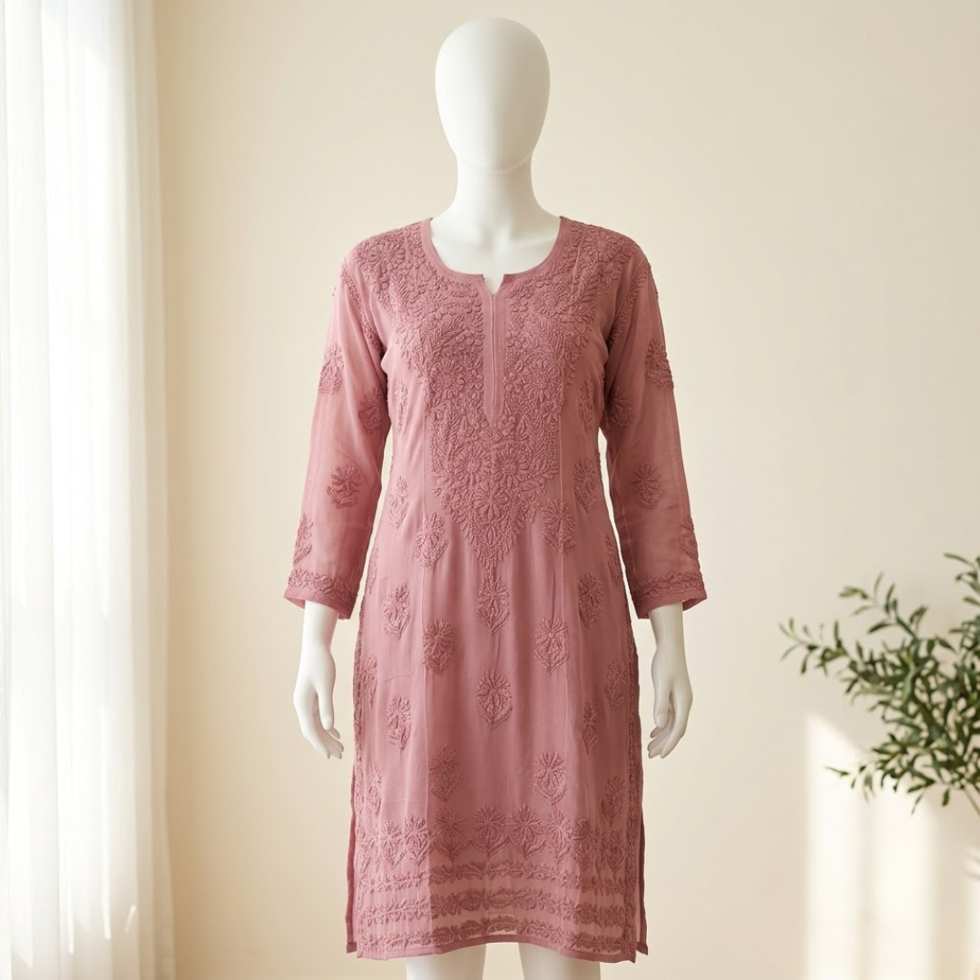Mauve Pink Chikankari Georgette Kurta