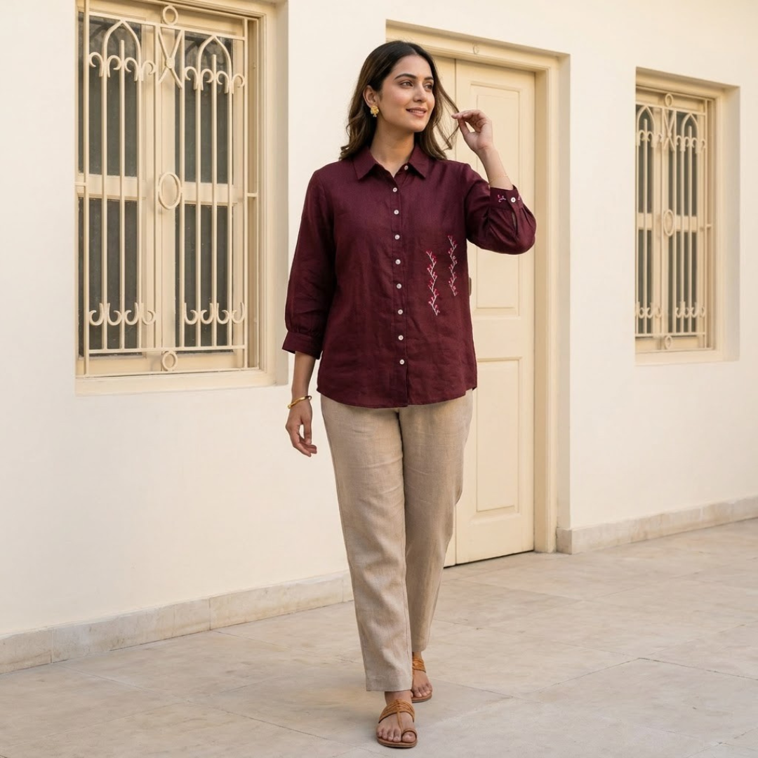 Maroon Linen Shirt