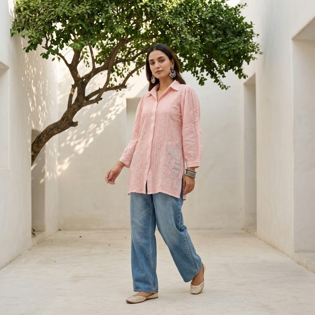 Peach Chikankari Top