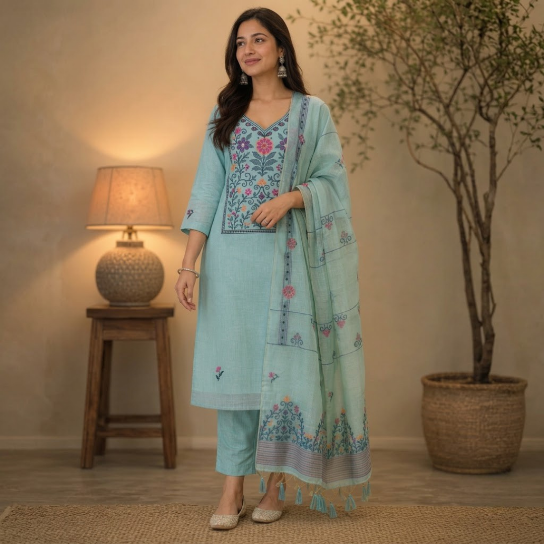 Seagreen Jamdani Dress Material