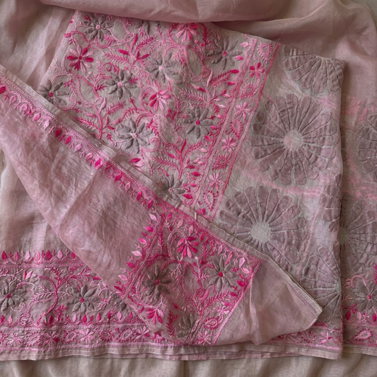 Chikankari Jaal work organza suit set