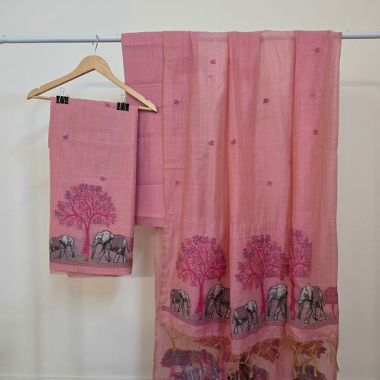 Pink Jamdani Muga cotton Suit set