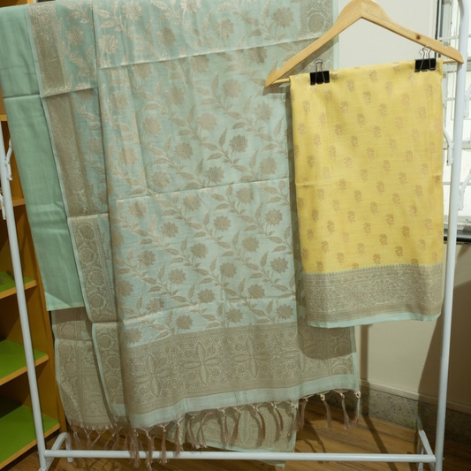 Yellow Green Banarasi Handwoven Silk suit set