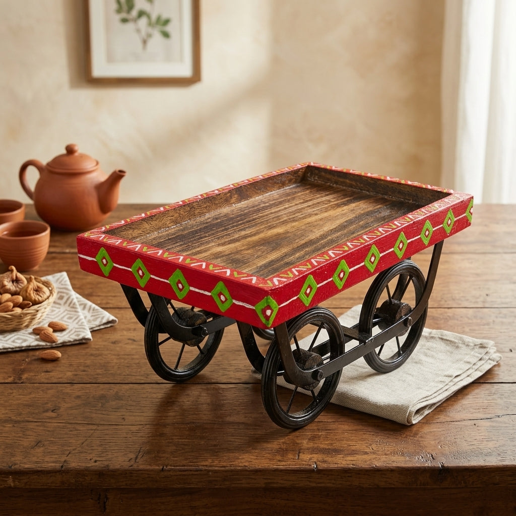 Red Wooden hand painted Thela platter