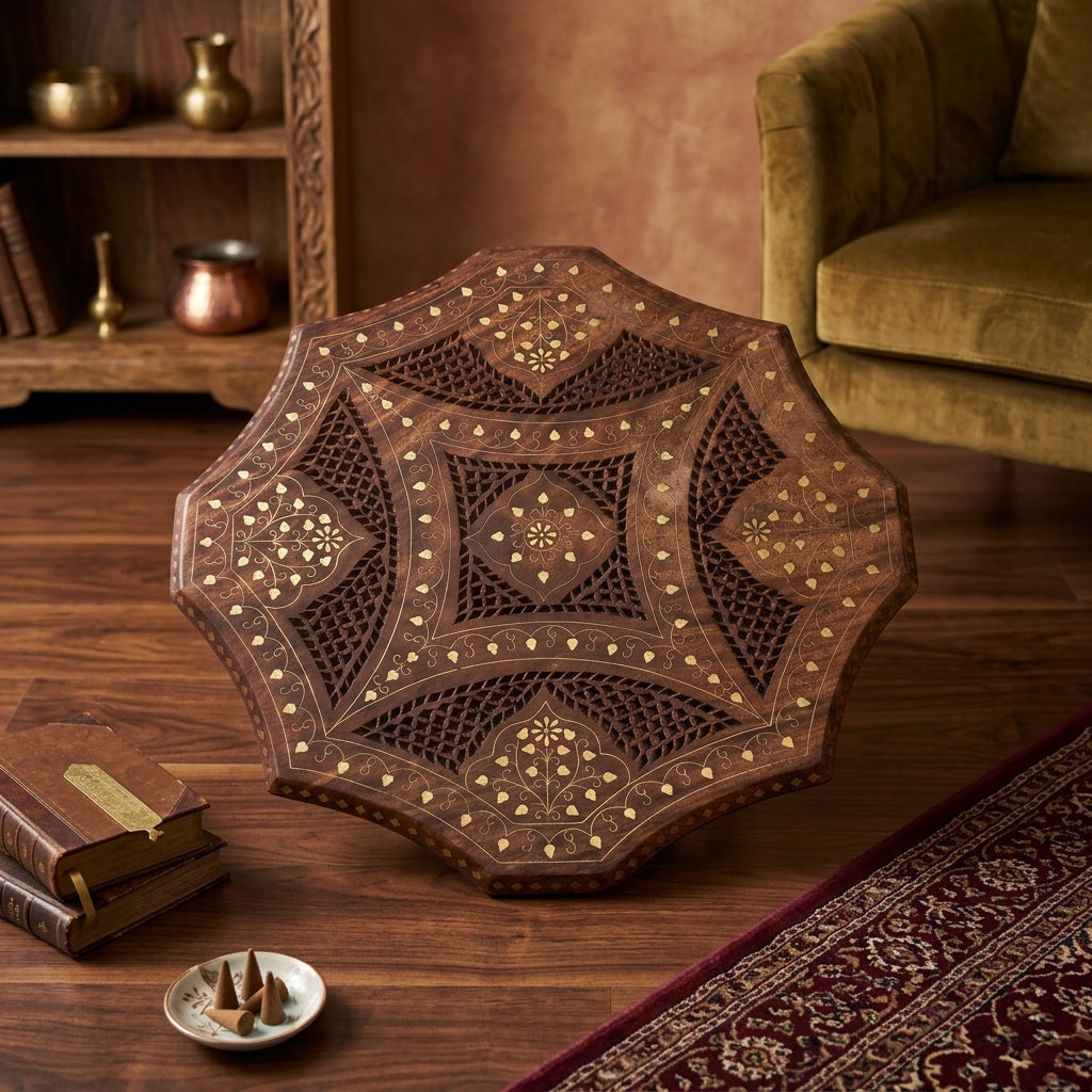 wooden carved folding stool