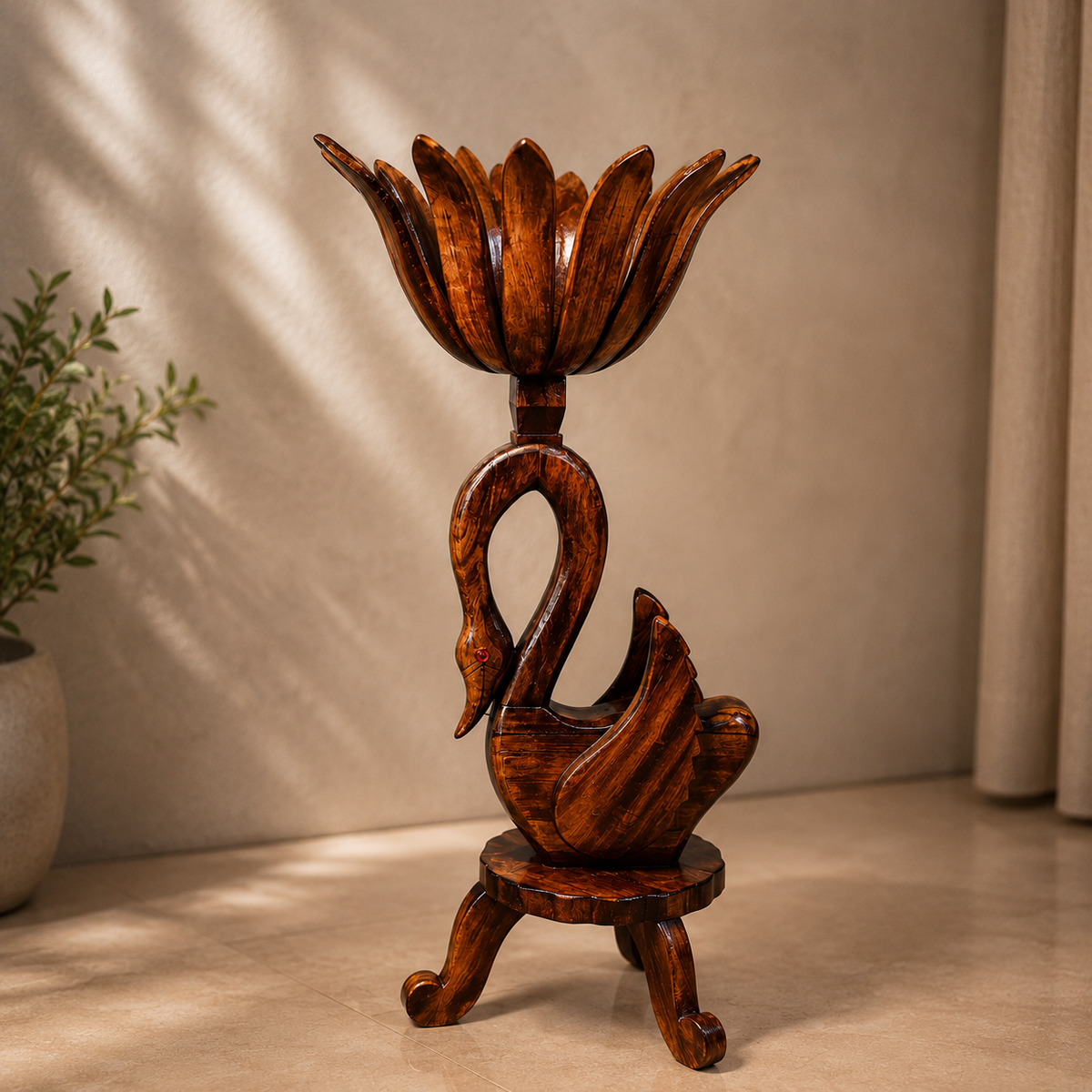 Wooden  Swan Planter Holder