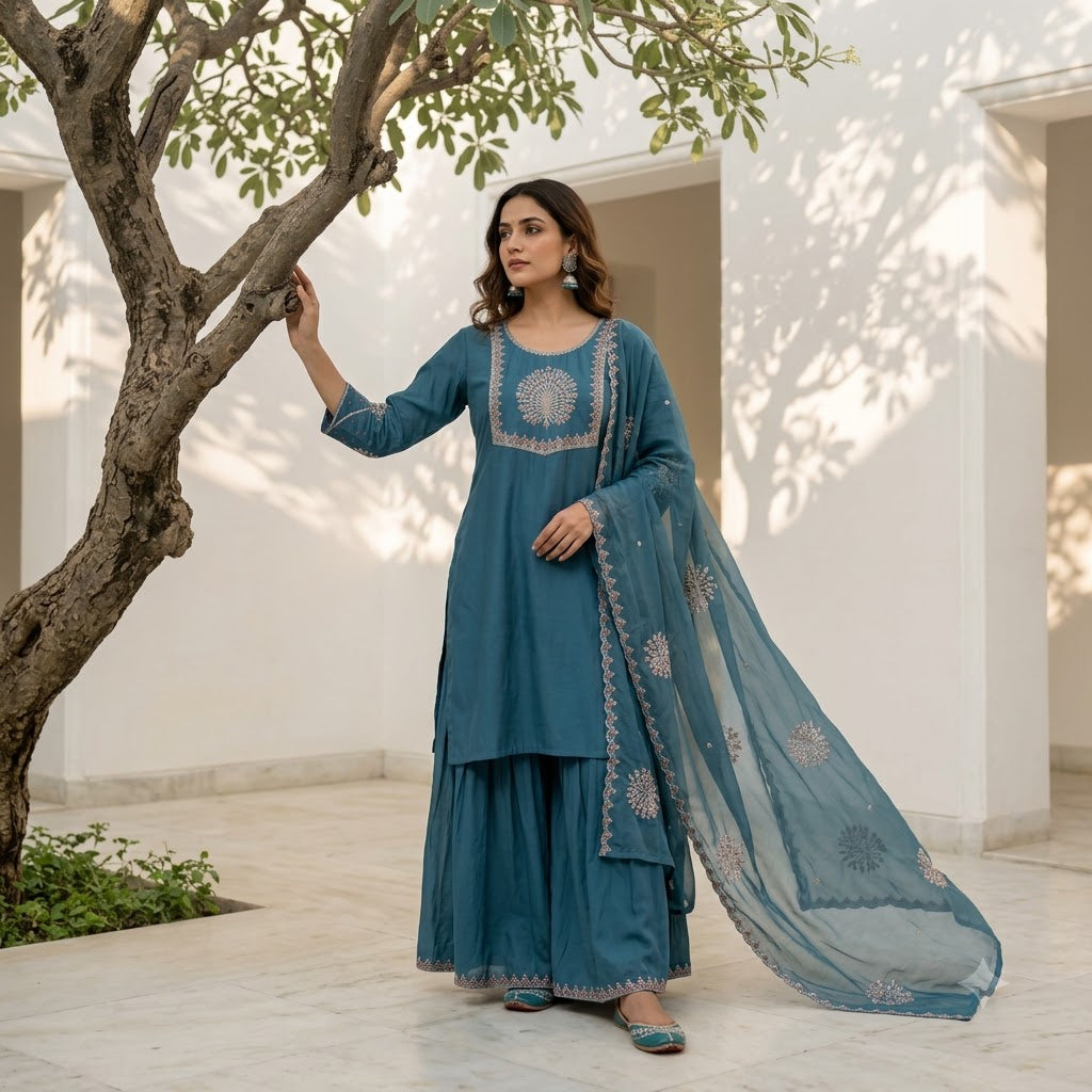 Powder Blue Sharara Set