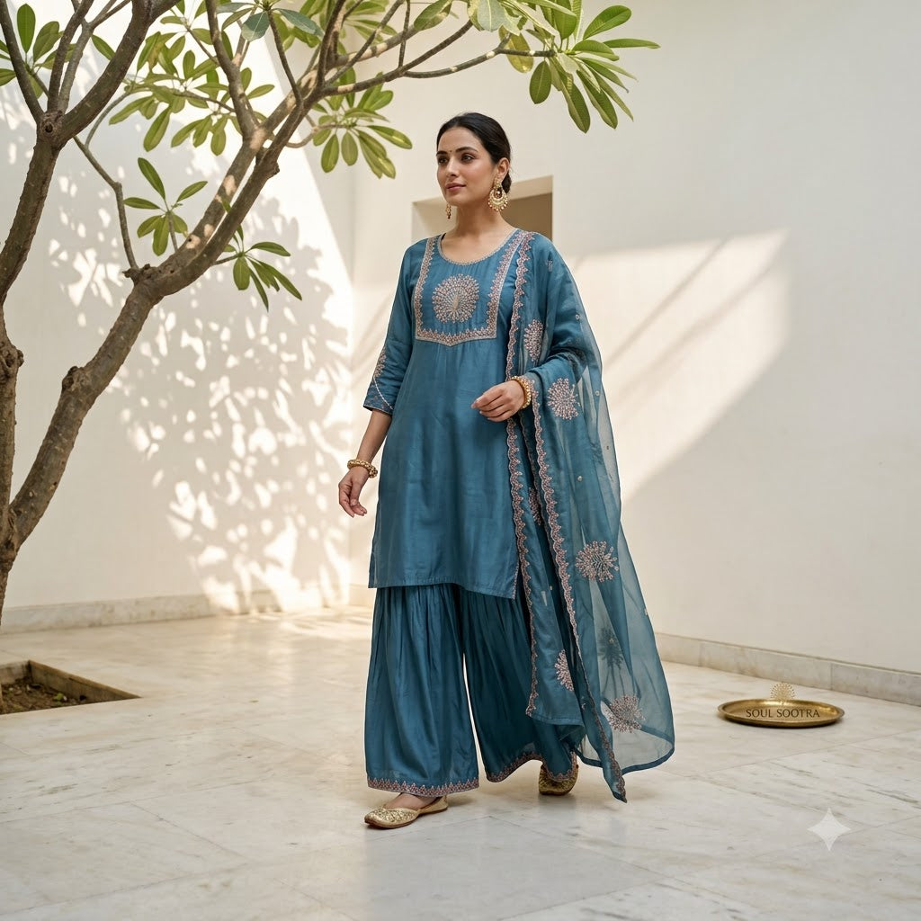 Powder Blue Sharara Set