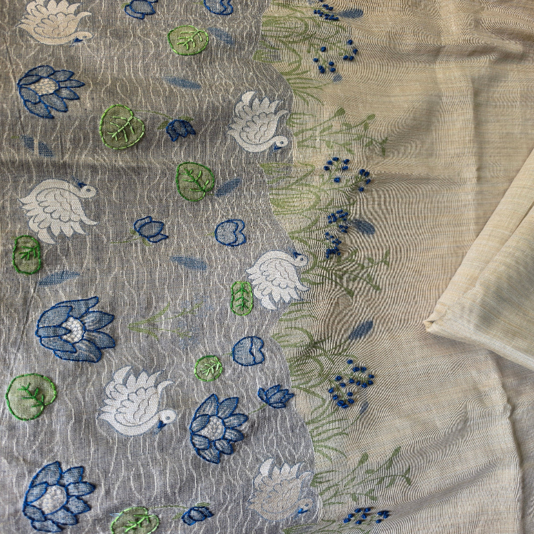 Jamdani Chappa Silk Swan Design Embroidered Suit Sets