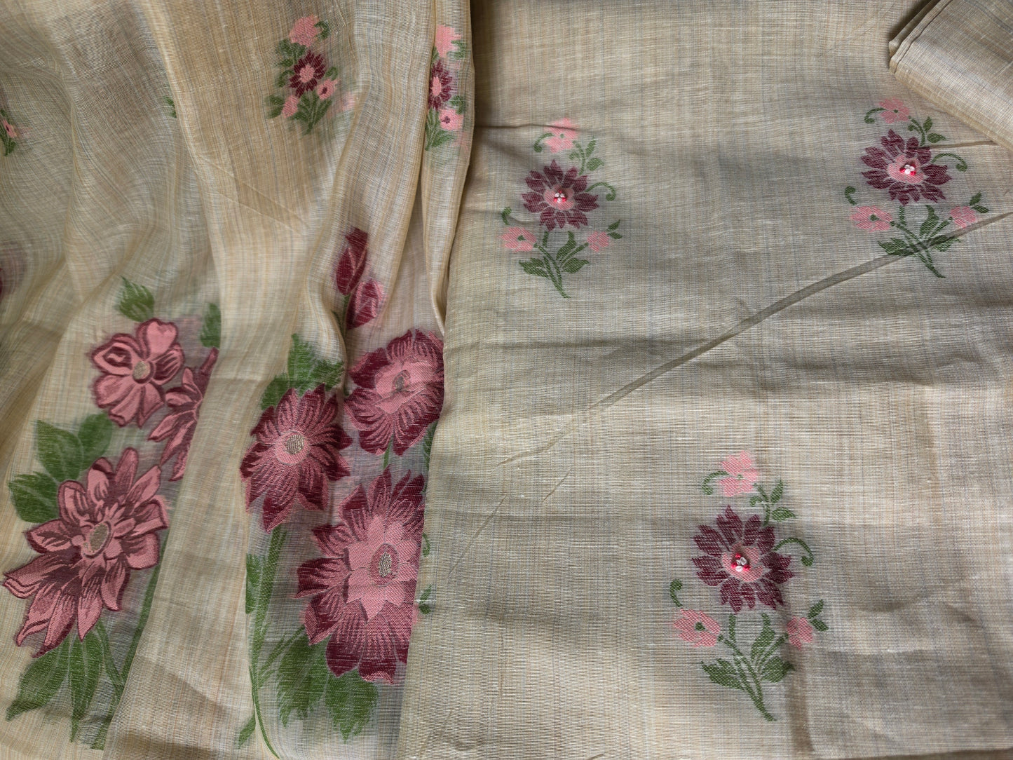 Jamdani chappa silk with pink floral design embroiderey suit sets