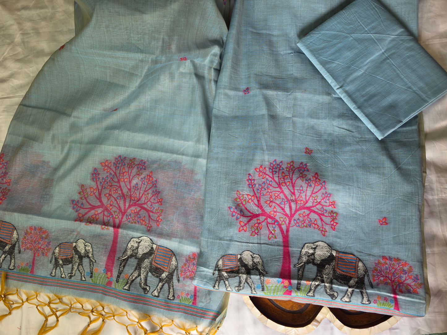 Blue Jamdani Muga Cotton