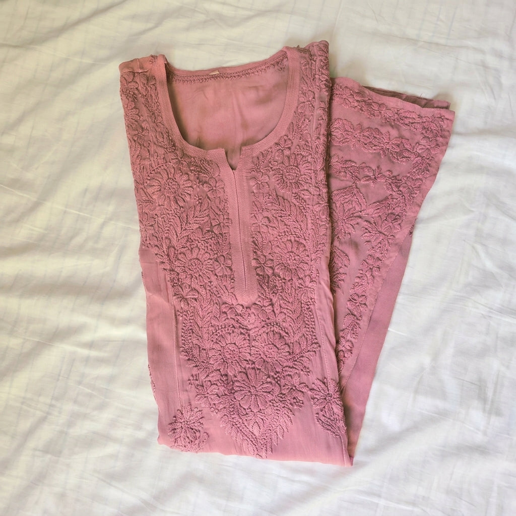Mauve Pink Chikankari Georgette Kurta