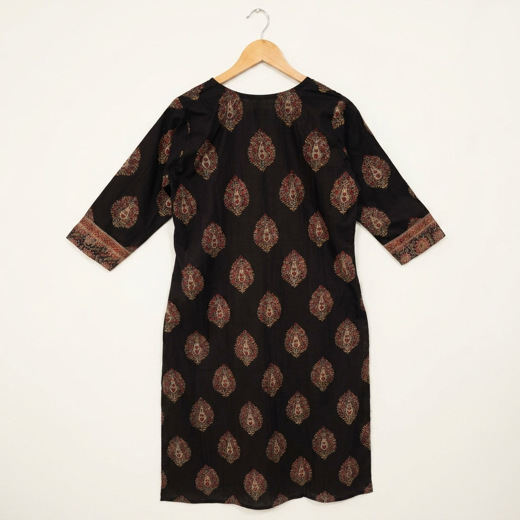 Black Jaipuri Embroidery Kurti