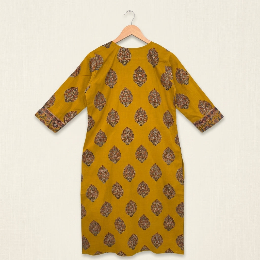 Yellow Hand Embroidery Kurti