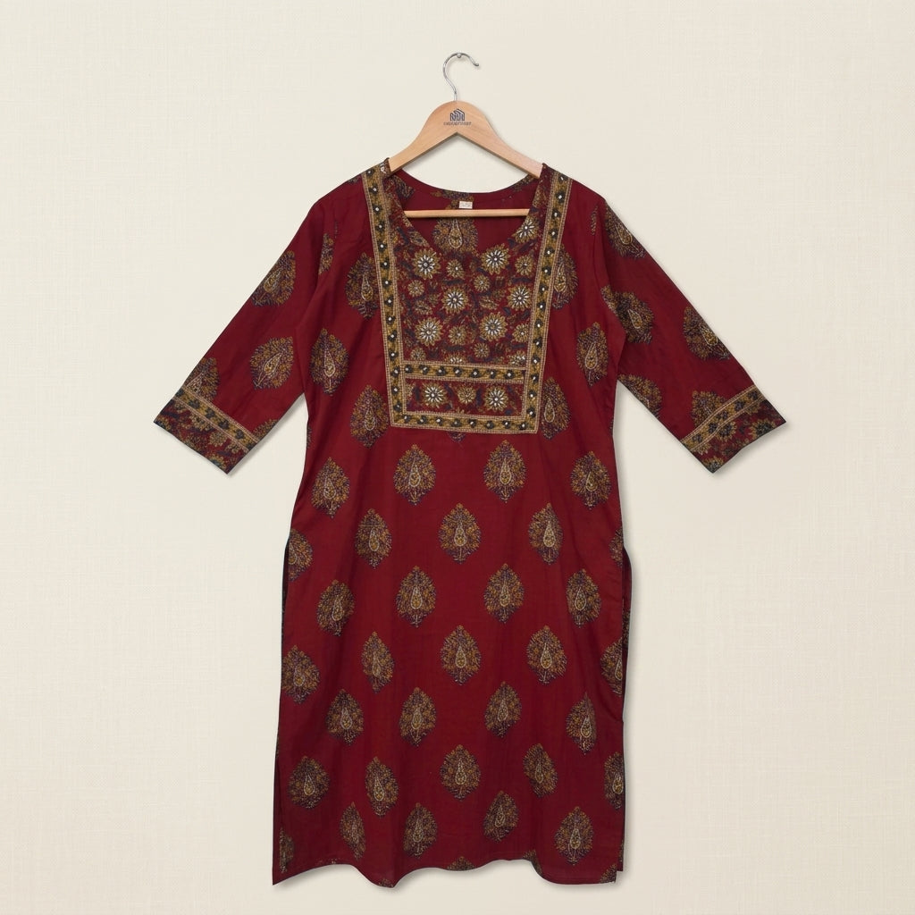 Jaipuri Maroon Embroidery Kurta
