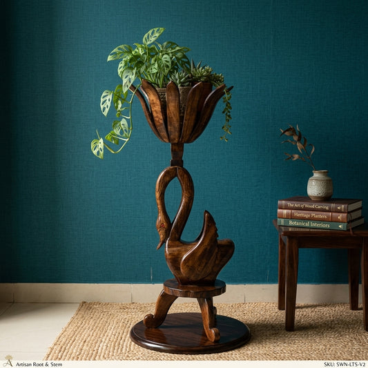 Wooden  Swan Planter Holder