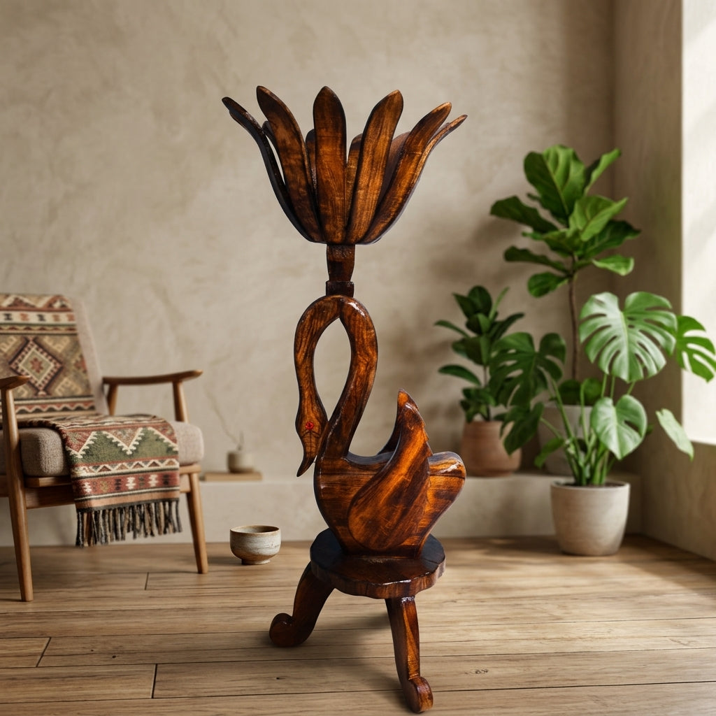 Wooden  Swan Planter Holder