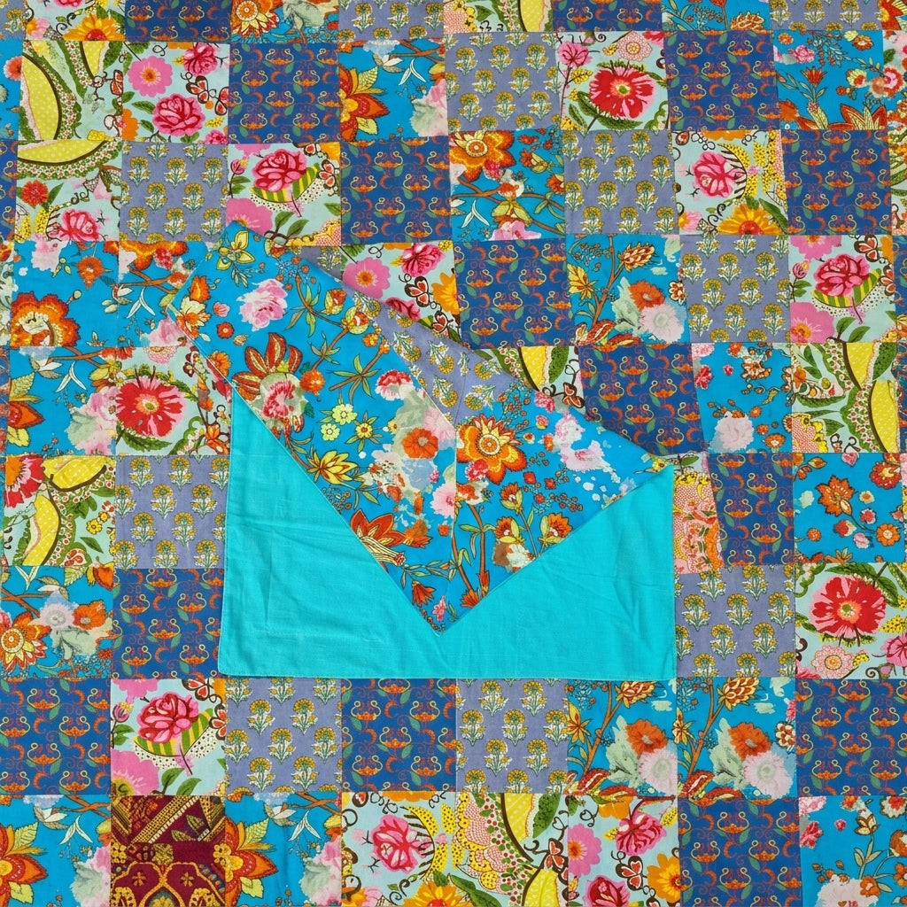 Jaipur blue floral pathwork double bedsheet