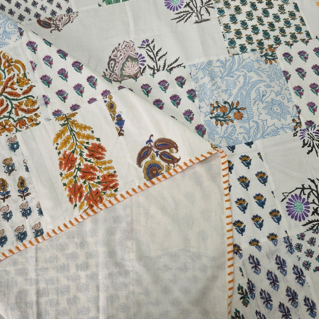 Jaipur white floral pathwork double bedsheet