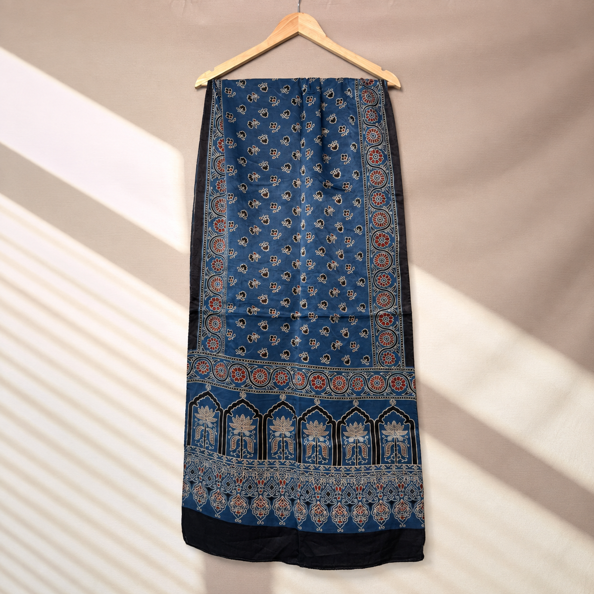 Ajrakh Mashru Silk Blue Stole