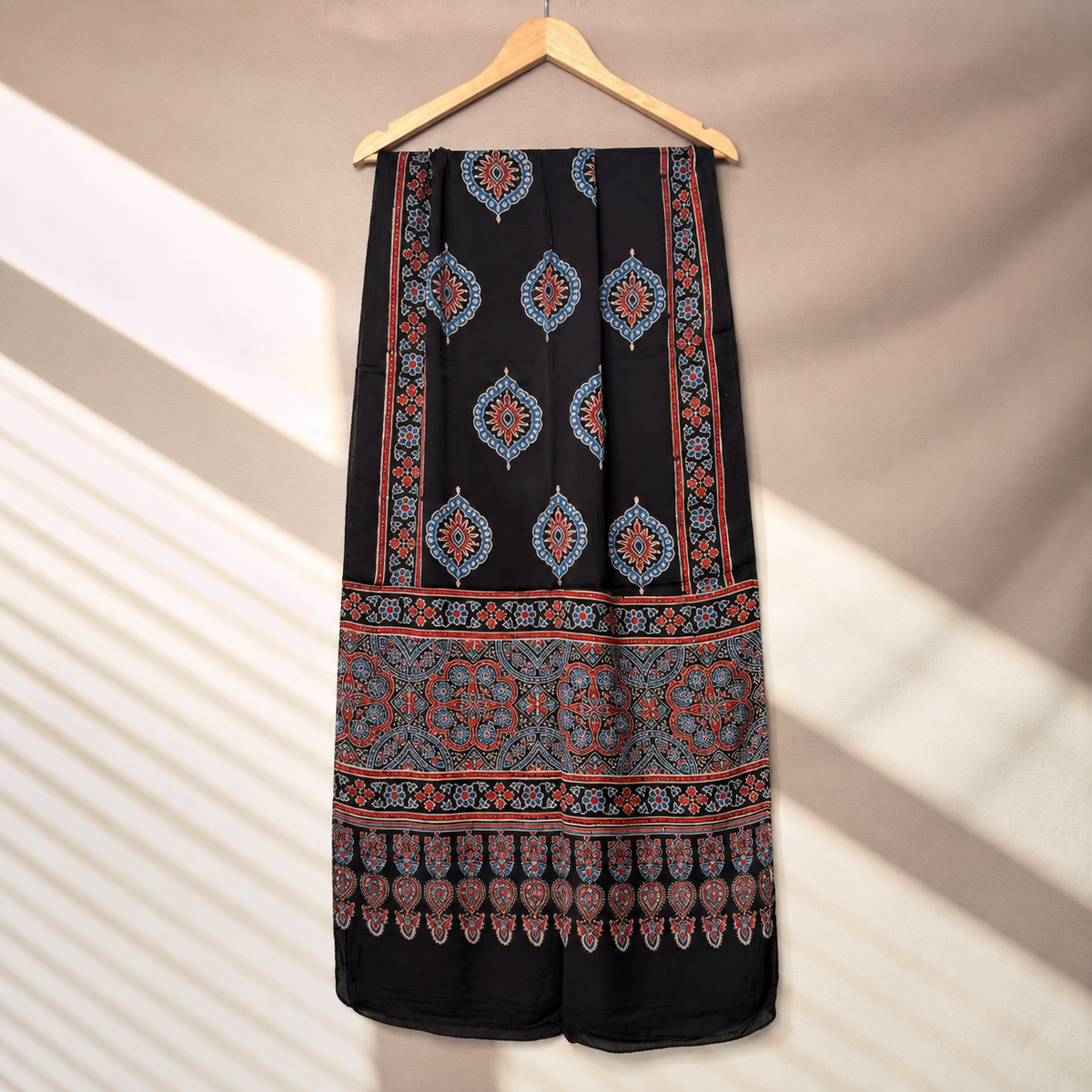 Ajrakh Modal Silk Black Stole
