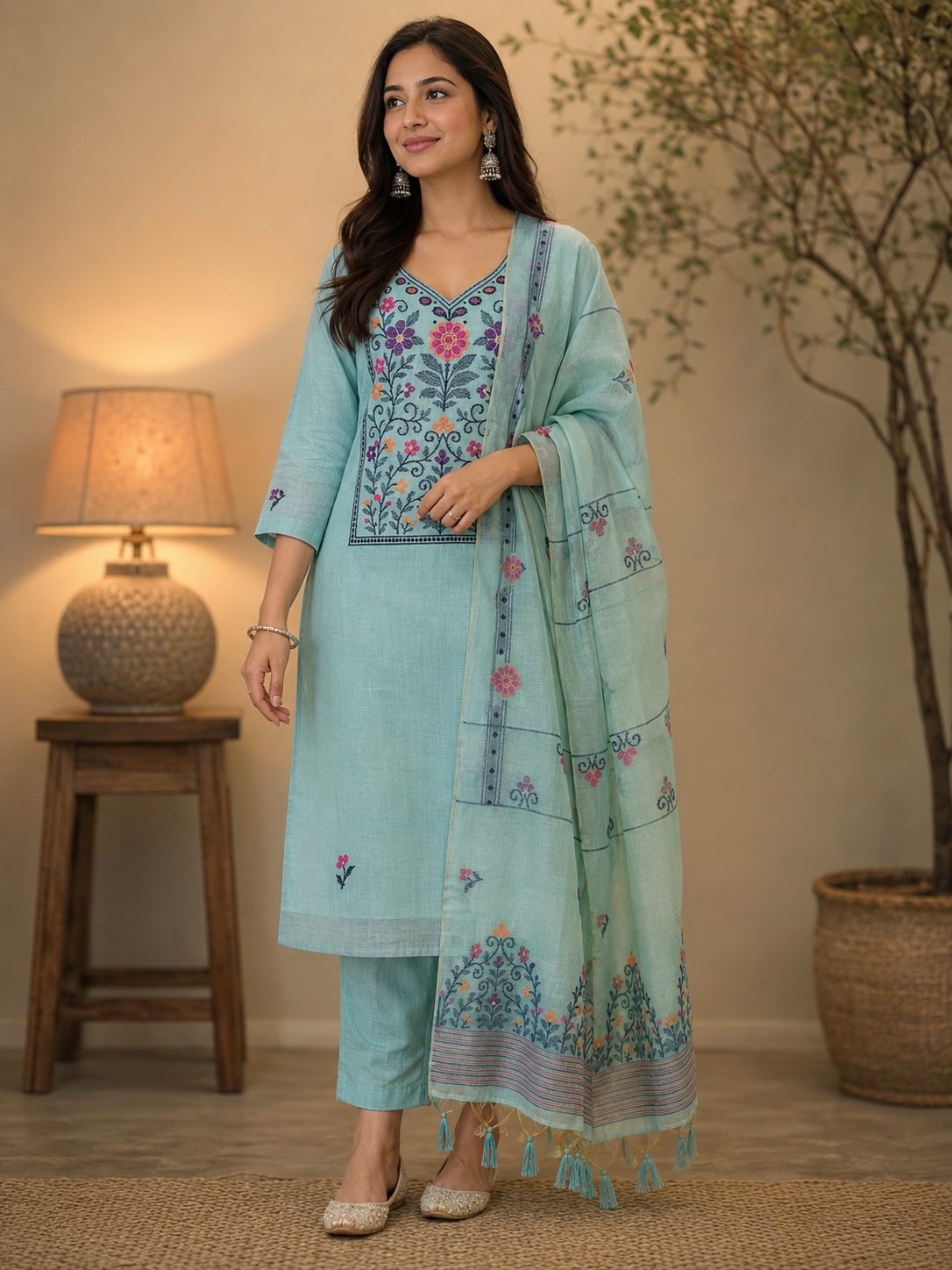 Seagreen Jamdani Dress Material