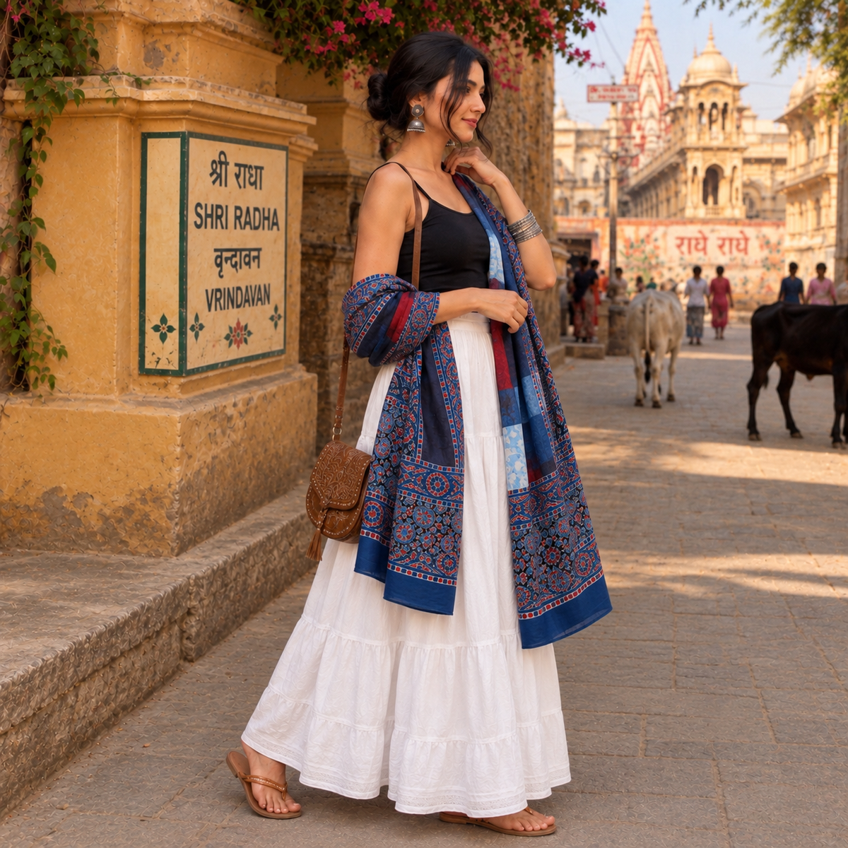 Ajrakh Modal Silk Blue Stole