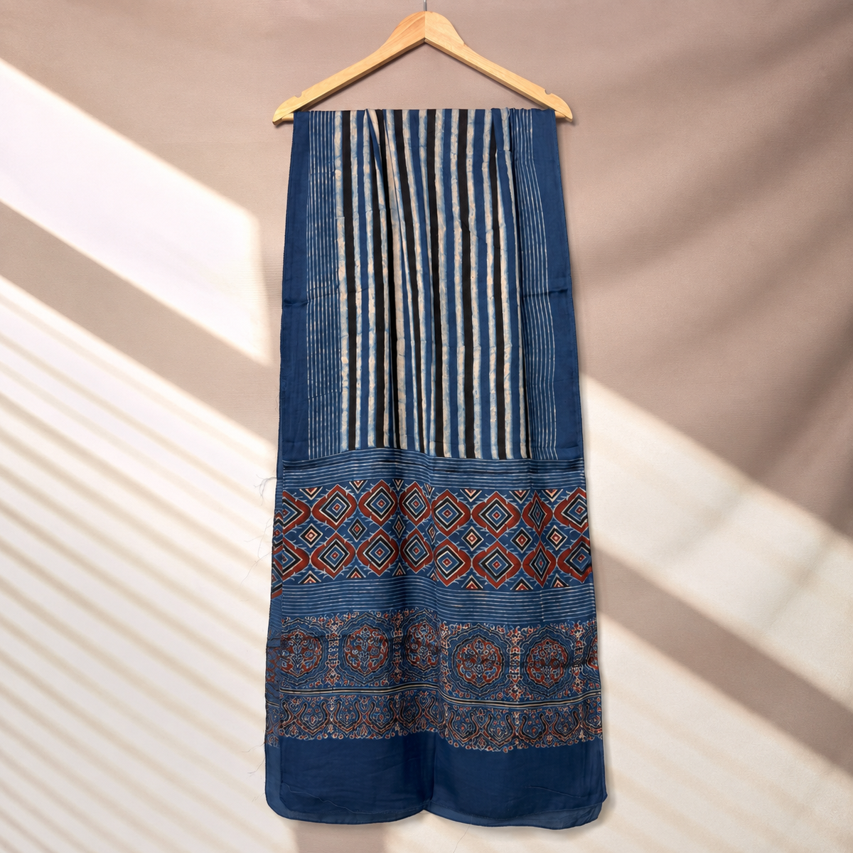 Ajrakh Modal Silk Blue Stole