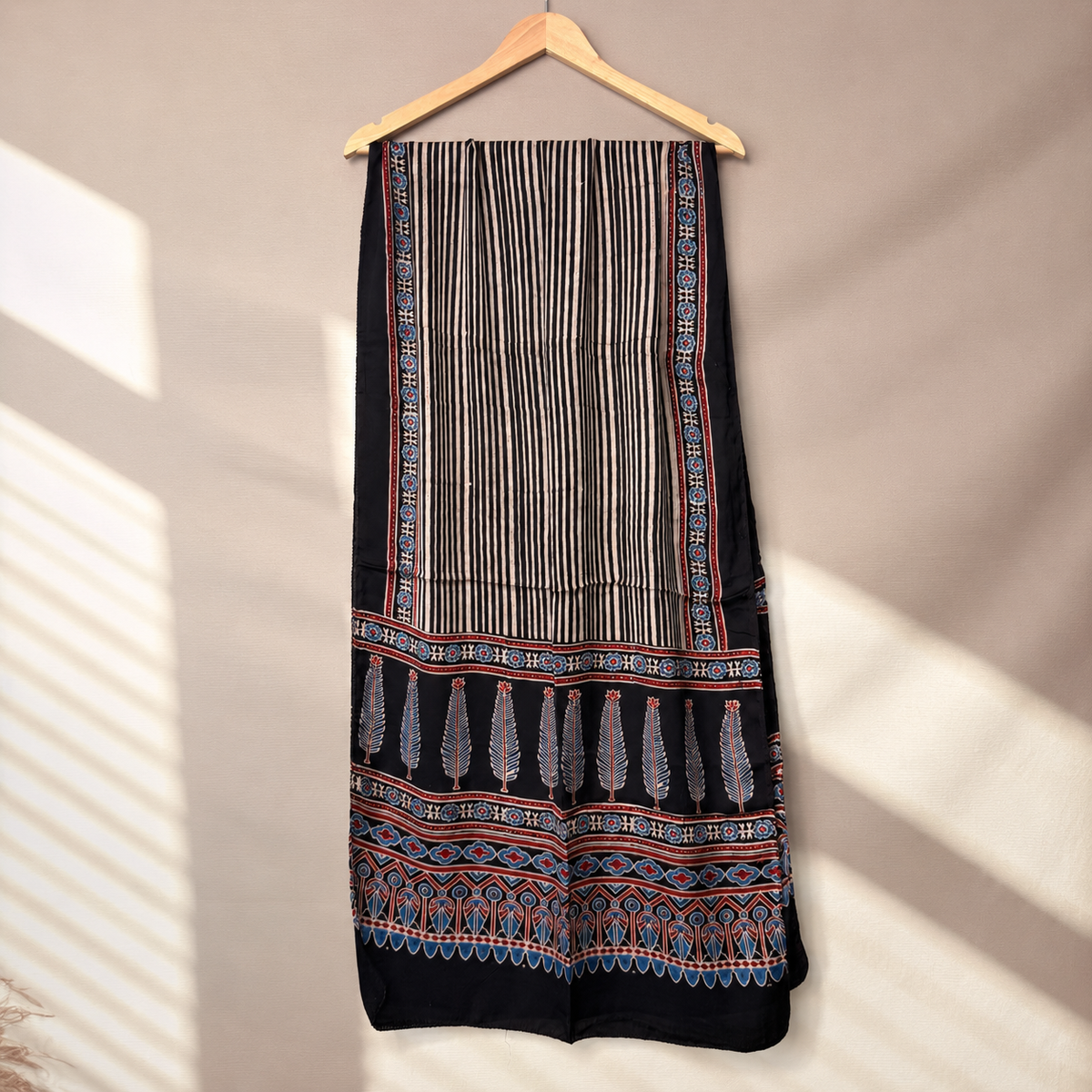 Ajrakh Modal Silk Black Stole