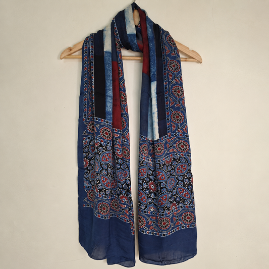 Ajrakh Modal Silk Blue Stole