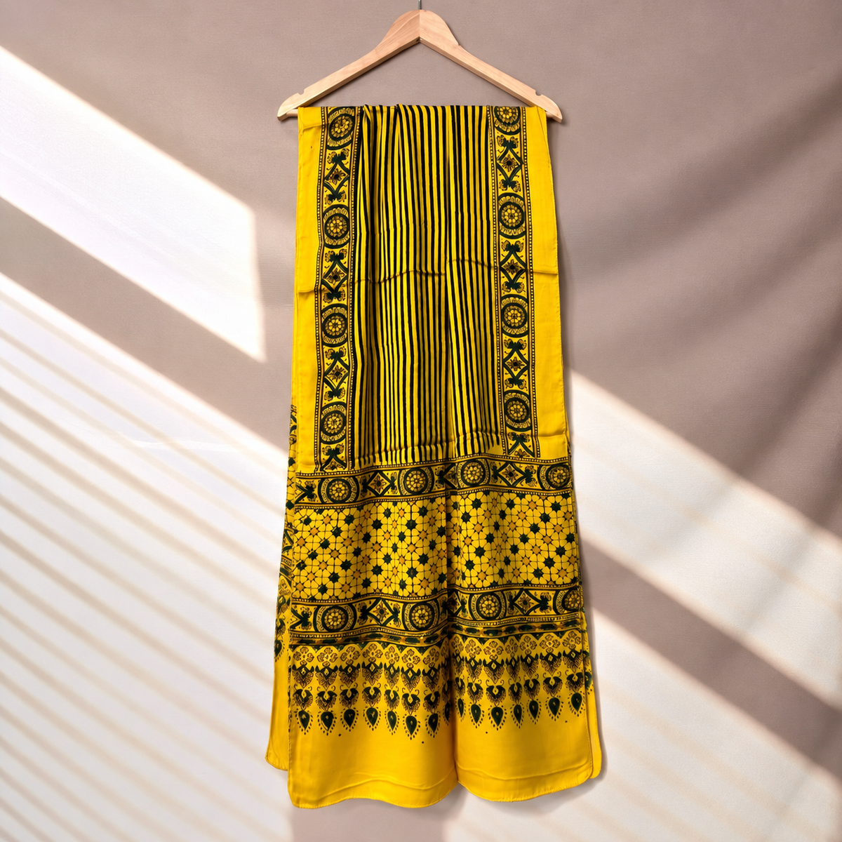 Ajrakh Modal Silk Yellow Stole