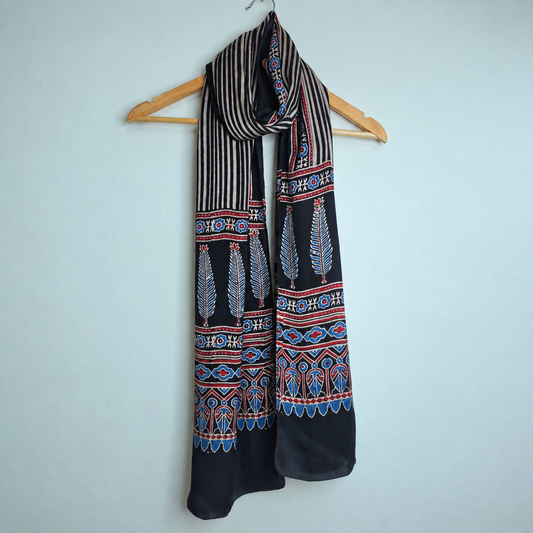 Ajrakh Modal Silk Black Stole