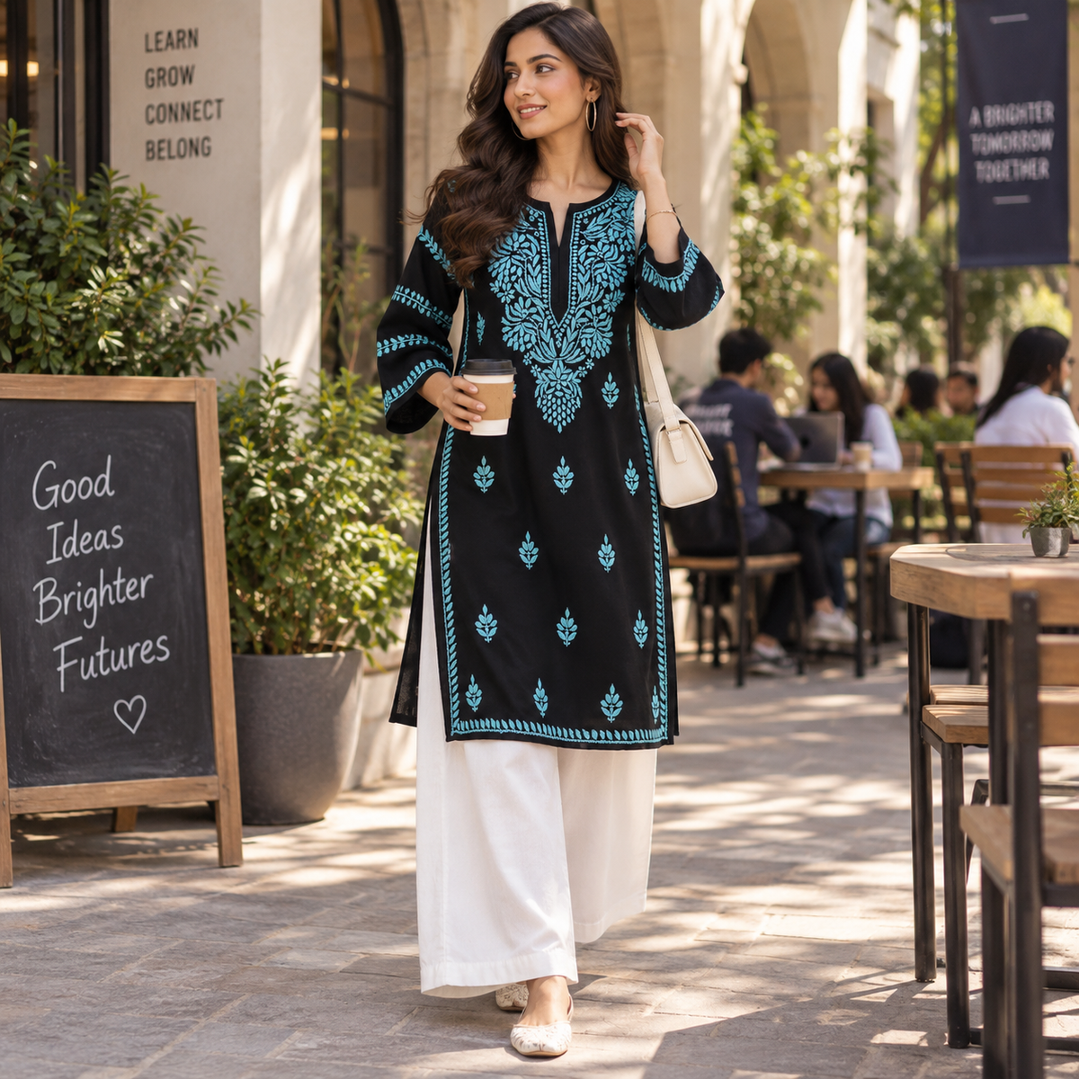 Blue on Black Chikankari kurta