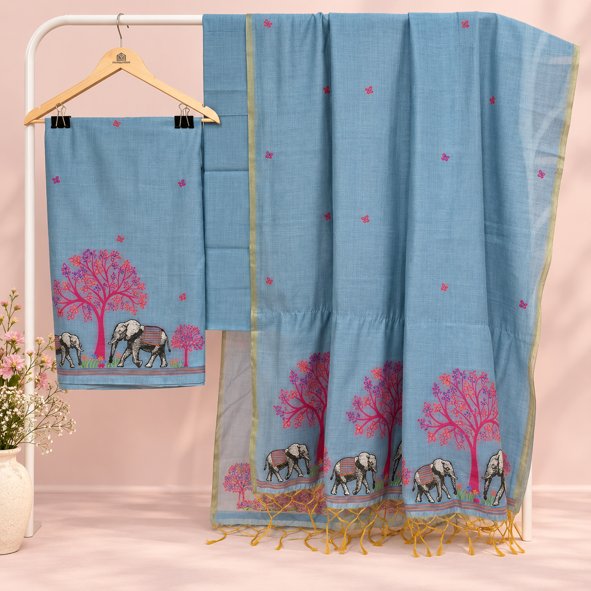 Blue Jamdani Muga Cotton