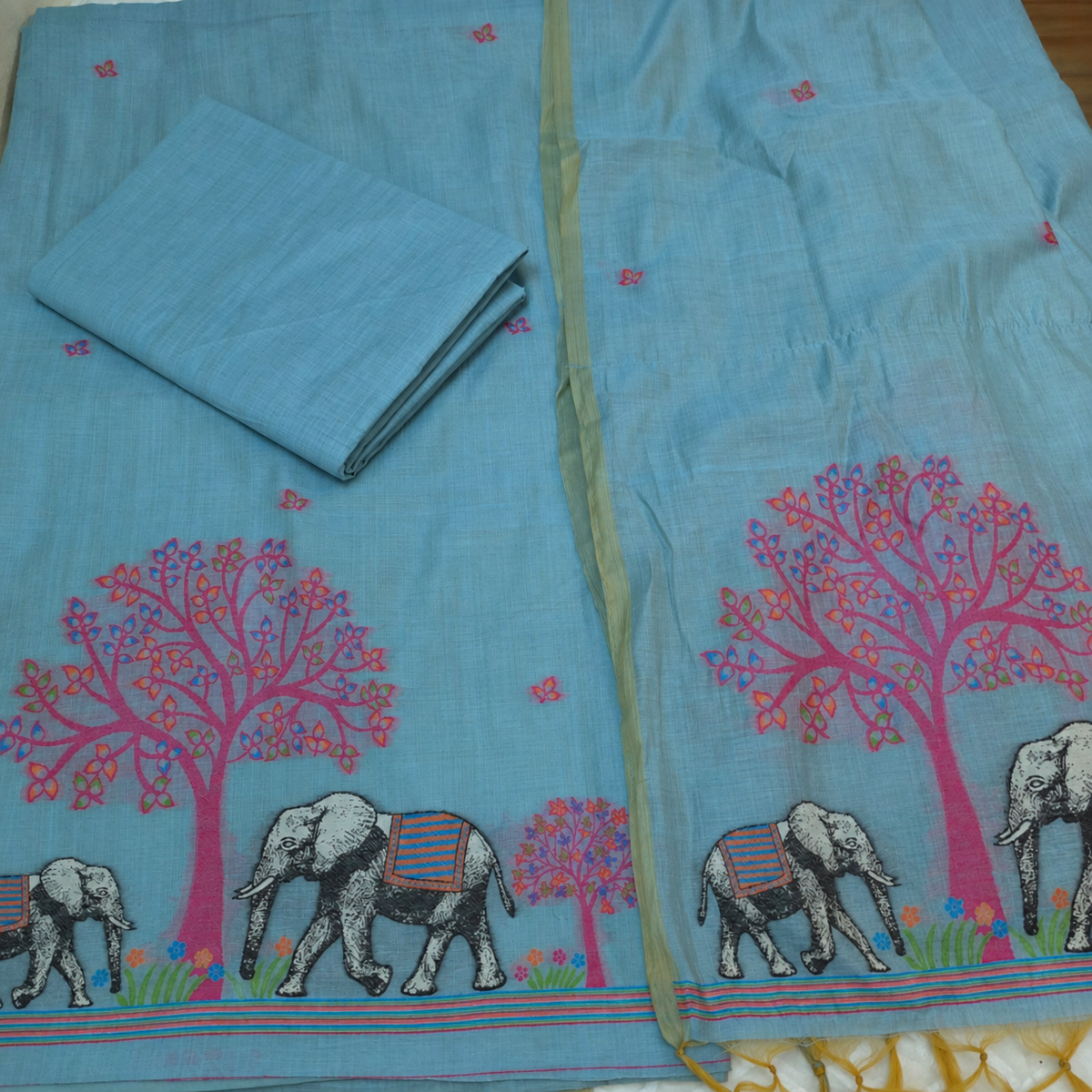 Blue Jamdani Muga Cotton